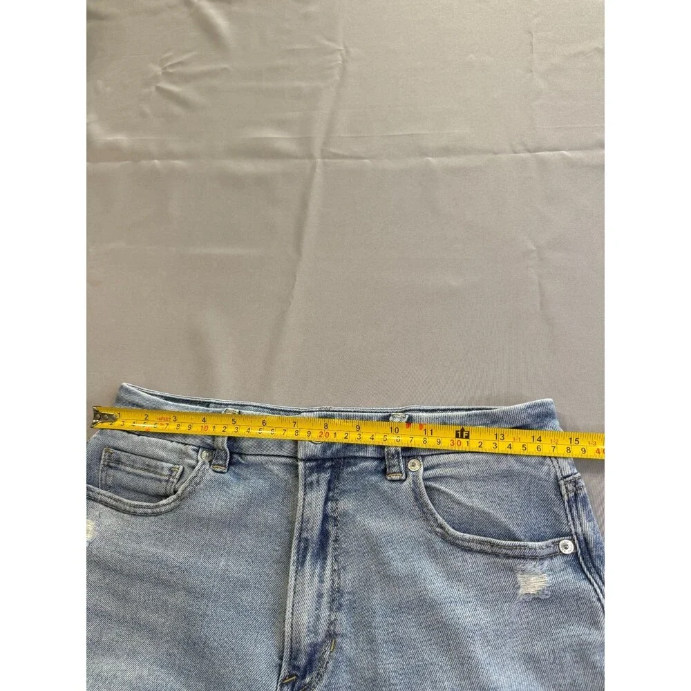 American Eagle Mid Rise Straight Jeans Light Wash Stretch Distressed 8 Regular